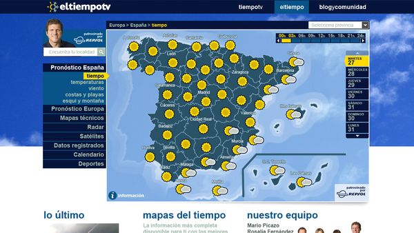 Captura de pantalla del sitio web eltiempotv.com. Mapa de predicción meteorológica