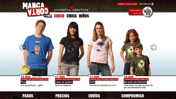 Captura de pantalla del sitio web mangacorta.com. Pagina principal