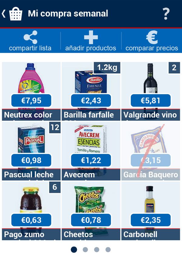 Captura de pantalla de la aplicación Supertruper. Vista de la inerfaz de lista de la compra