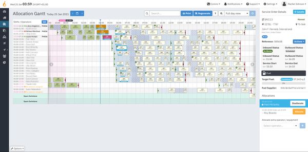 Captura de pantalla aplicacion Fusion6. Interfaz de usuario de la página de Asignaciones Gantt