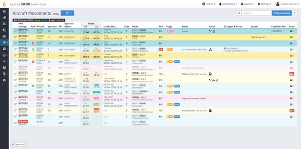Captura de pantalla aplicacion Buisness aviation. Interfaz de usuario de la página de Movimientos de Vuelos