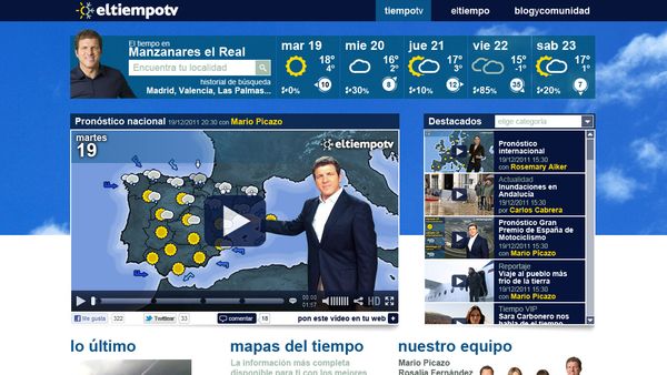 Captura de pantalla del sitio web eltiempotv.com. Página principal
